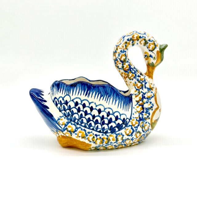 Henriot Quimper Antique Quimper Hand Painted Swan Jardiniere For Sale - Image 4 of 10