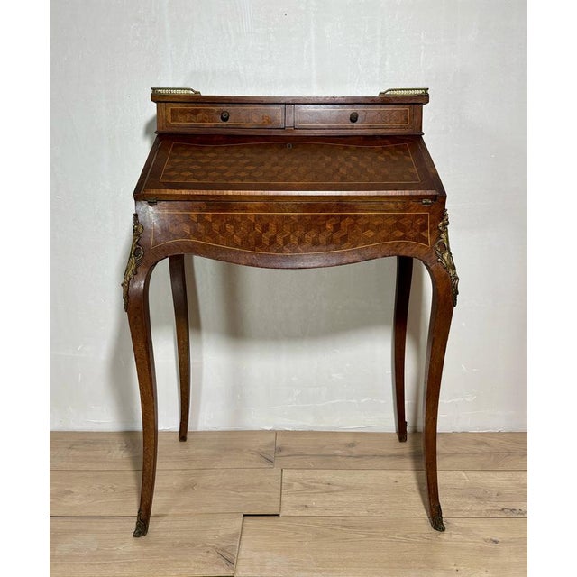 French Louis XV Style Slant Front Secretary Desk with Leather Writing Surface, 1930 For Sale - Image 12 of 16