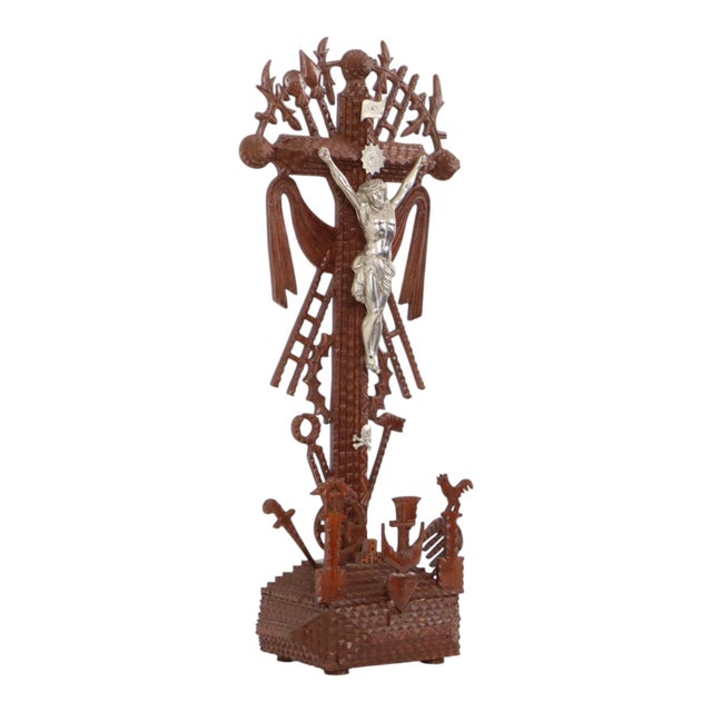 20th Century Folk Art Handmade Tramp Art Crucifix, 1890s For Sale - Image 3 of 18