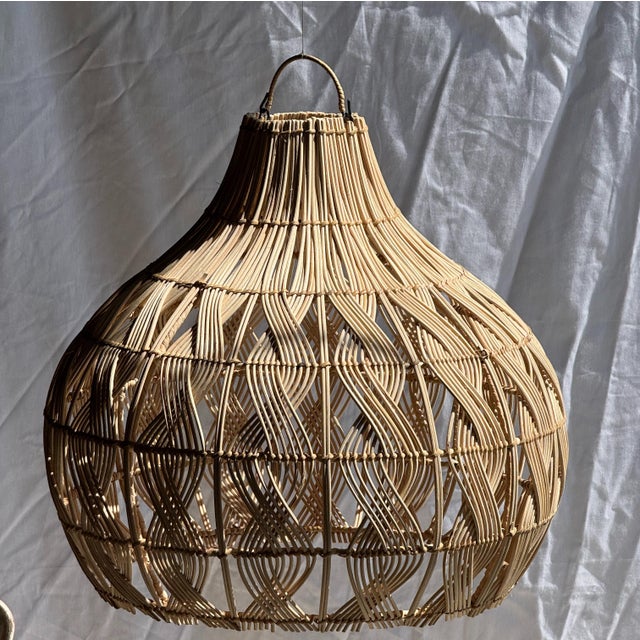 Woven Wicker Bulb Pendant Light For Sale - Image 5 of 18