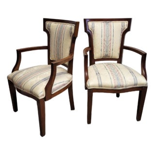 Pair - Federal Style Mahogany Accent Chairs With Stripped Upholstery, Early 20th Century For Sale