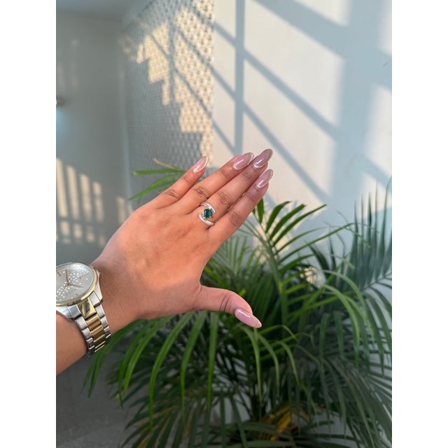 Not Yet Made - Made To Order 1.01ct Deep Green Emerald Diamond 18k Two-Tone Gold Bypass Wrap Ring Size 7 For Sale - Image 5 of 16