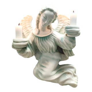 Wall Mounted White Glazed Ceramic Cherub Candleholder by Goldscheider, Austria, 1930s For Sale