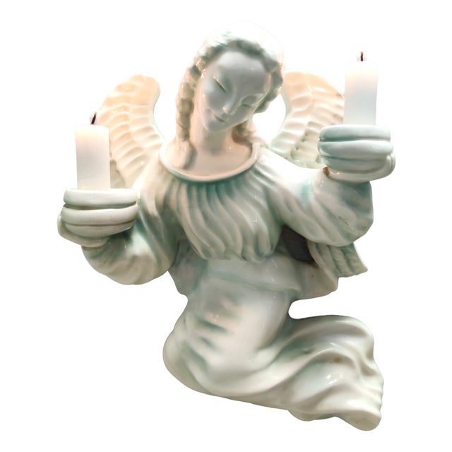 Wall Mounted White Glazed Ceramic Cherub Candleholder by Goldscheider, Austria, 1930s For Sale