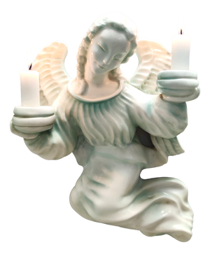 Wall Mounted White Glazed Ceramic Cherub Candleholder by Goldscheider, Austria, 1930s