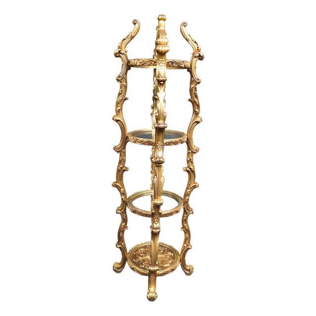 Hollywood Regency Gilt Wood and Glass Etagere Display Stand For Sale