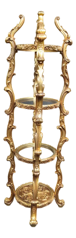 Hollywood Regency Gilt Wood and Glass Etagere Display Stand
