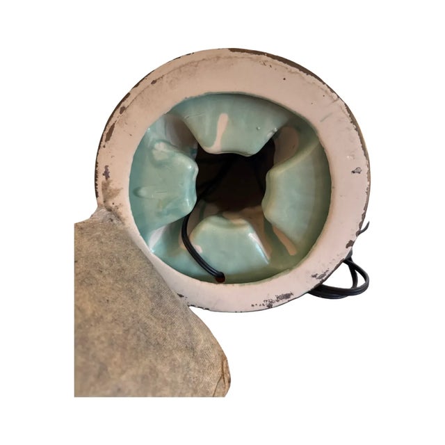 1950s Mid-Century Modern California Pottery Sputnik Lamp Aqua & Gold Splatter Glaze For Sale - Image 4 of 14