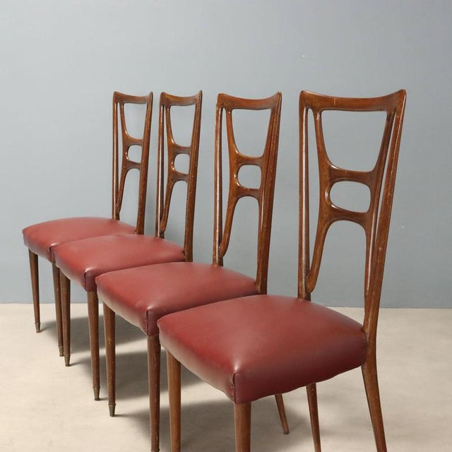 Mid-Century Chairs with Bordeaux Seats, 1950s, Set 6 For Sale - Image 3 of 9