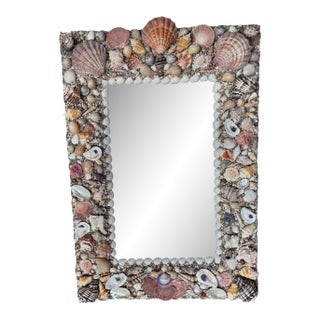 American Handcrafted Seashell Encrusted Wall Mirror For Sale