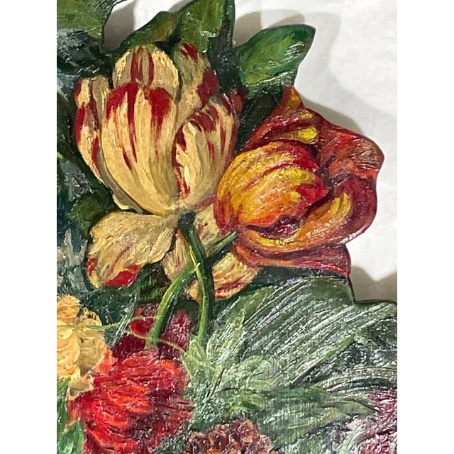 Victorian Antique English Painted Wood Firescreen Flower Basket Dummy Board. For Sale - Image 3 of 13