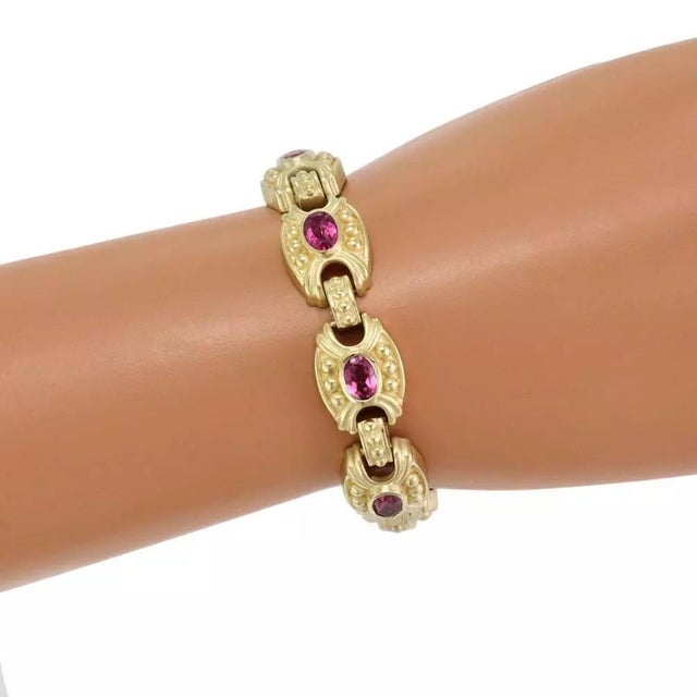 1990s Judith Ripka Tourmaline Bracelet 18k Yellow Gold Fancy Link For Sale - Image 5 of 5
