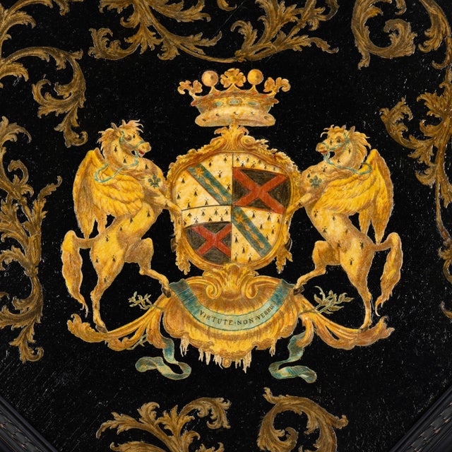 Victorian decoupage hatchment created from an early 19th century published source of armorial crests. Coat of arms with...