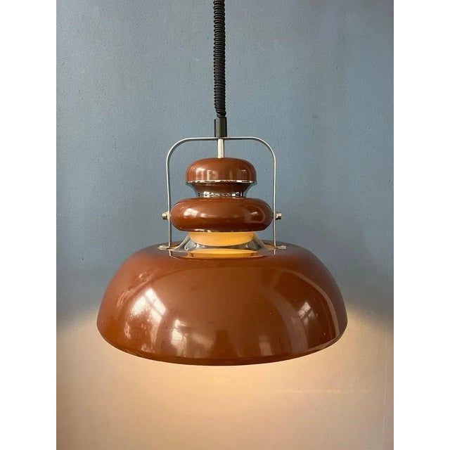 Mid-Century Space Age Anvia Brown Pendant Lamp For Sale - Image 3 of 11