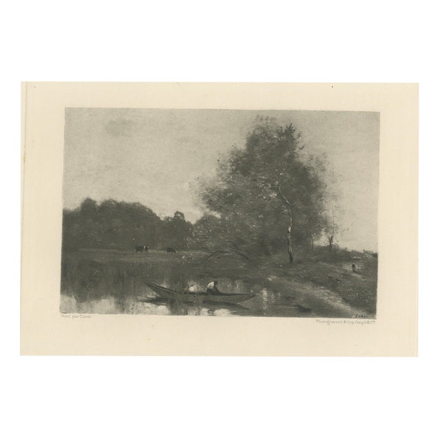 After Corot, River Landscape with Boatman and Cows, 1880, Etching For Sale