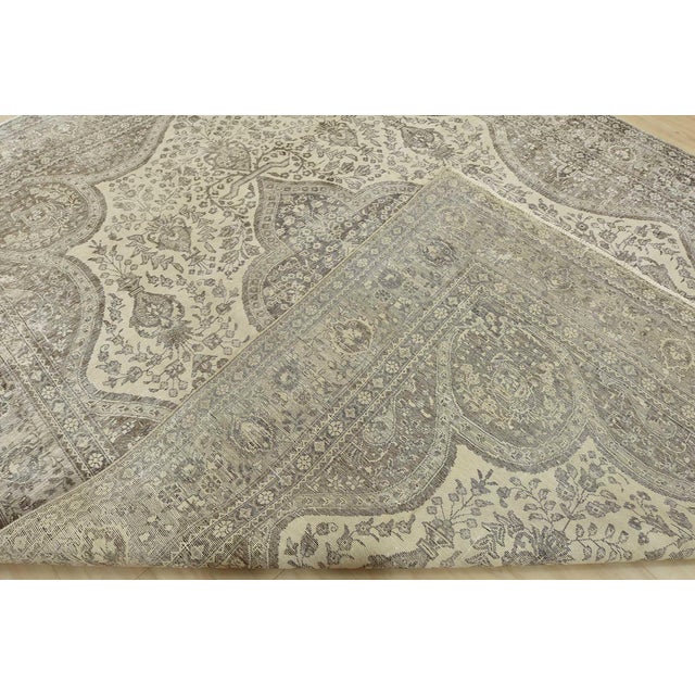 Tabriz Rug 10′ X 12’10” Ivory Wool Vintage Distressed Hand-Knotted Carpet For Sale - Image 14 of 15
