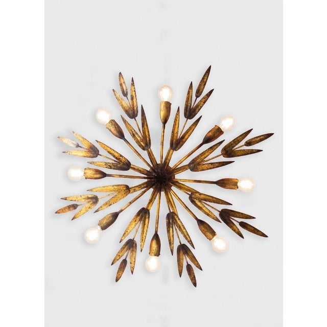 Mid-Century Modern Large Spanish Sunburst Ceiling Fixture in Gilt Iron, 1950s For Sale - Image 3 of 8