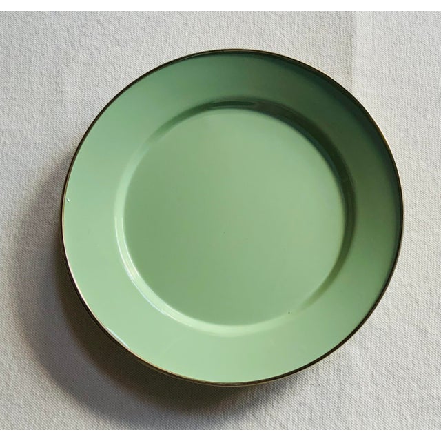 Light Green Mackenzie-Childs Sage Green Enamel 12” Chargers - Set of 4 For Sale - Image 8 of 15