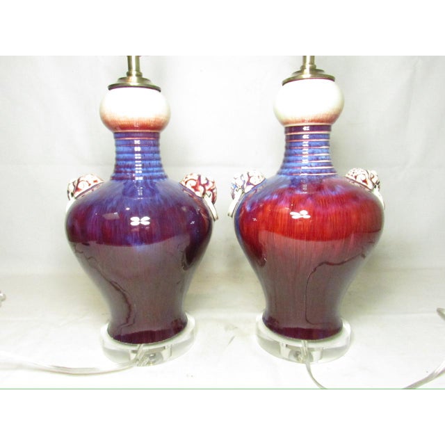 Pair of Chinese Porcelain Flambé Lamps For Sale In San Francisco - Image 6 of 16