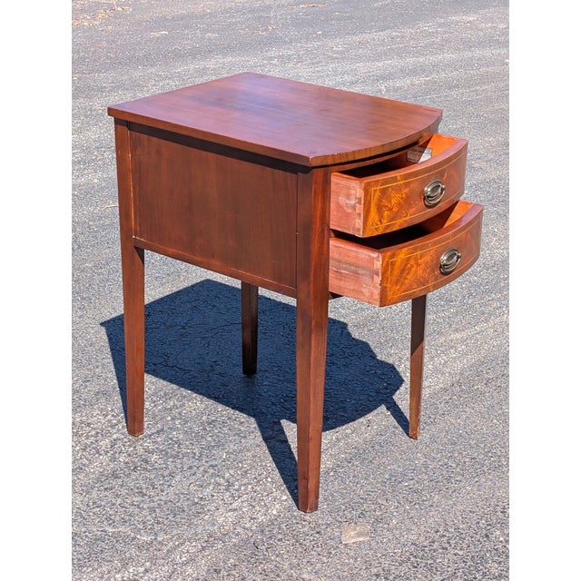 Vintage Bow Front Mahogany Two Drawer Side Table/Nightstand For Sale In Washington DC - Image 6 of 13