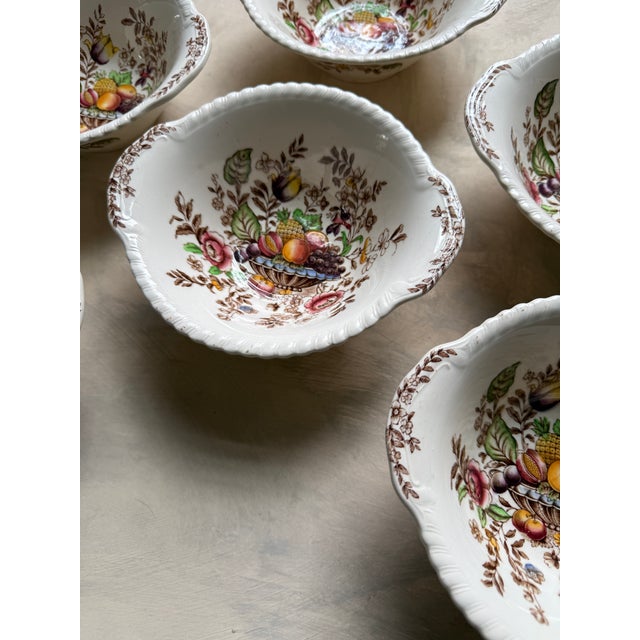Ceramic Vintage “Pomona” Windsor Ware Fruit Bowls | Johnson Bros England | c.1940–1950 | Set of 6 Hand-Colored Earthenware For Sale - Image 7 of 12