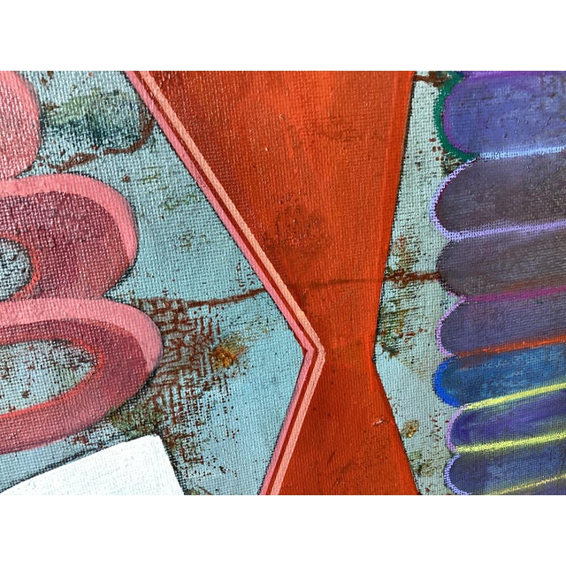 Mid-Century Modern Abstract Geometric Painting Orange Blue Mid Century Modern Wall Art 8x8 For Sale - Image 3 of 8