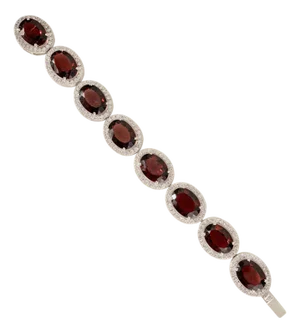 Victorian 41 Carat Garnet & Halo Set Cz Braelet Hallmarked in 925 Silver- Anniversary Gift