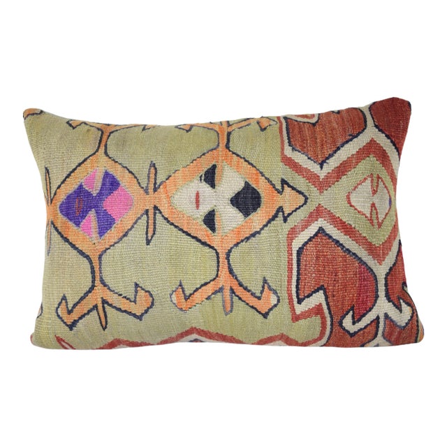 Vintage Lumbar Kilim Pillow Cover For Sale