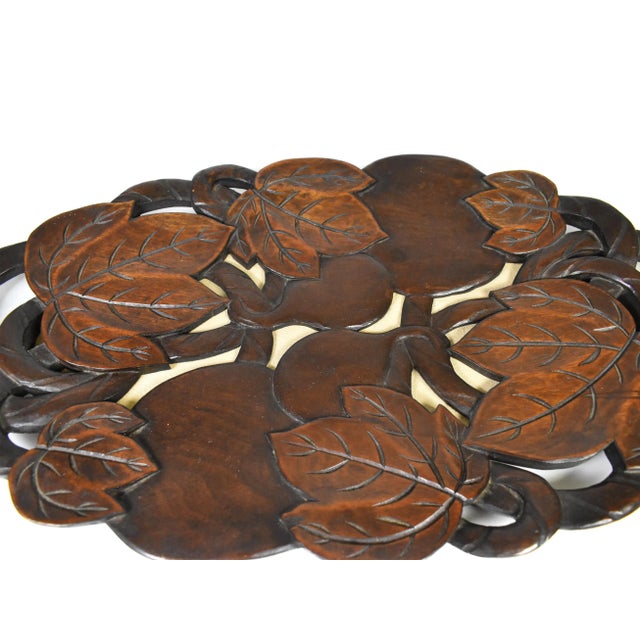 Mid 20th Century Hand Carved Solid Wood Leaves Fruit Design Tray Centerpiece For Sale - Image 5 of 12