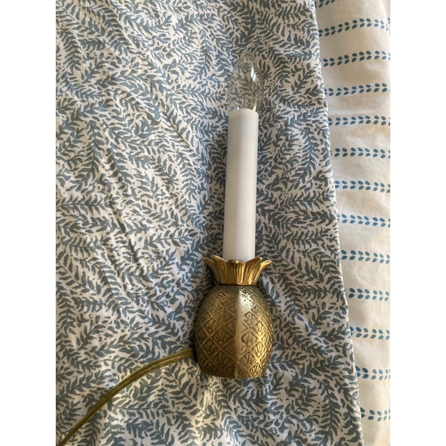 Metal Vintage Brass Electric Candlestick Light With Brass Pineapple Base For Sale - Image 7 of 10