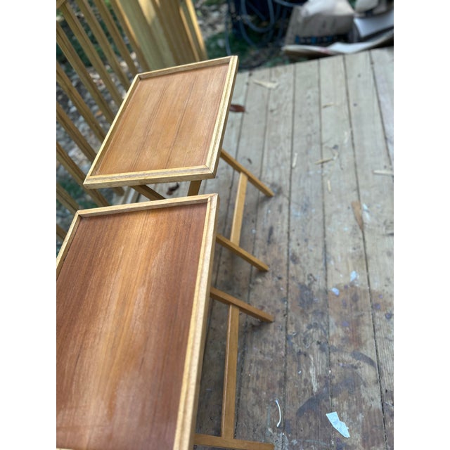 Wood Vintage Mid-Century Modern Dolphin Teak Folding Tv Tray Tables (Set) For Sale - Image 7 of 11