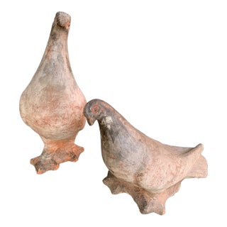 Mid 20th Century Decorative Terra Cotta Pigeon Set - Set of 2 For Sale