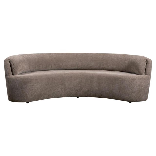 Curved Crescent Sofa in Textured Taupe Fabric For Sale - Image 11 of 11