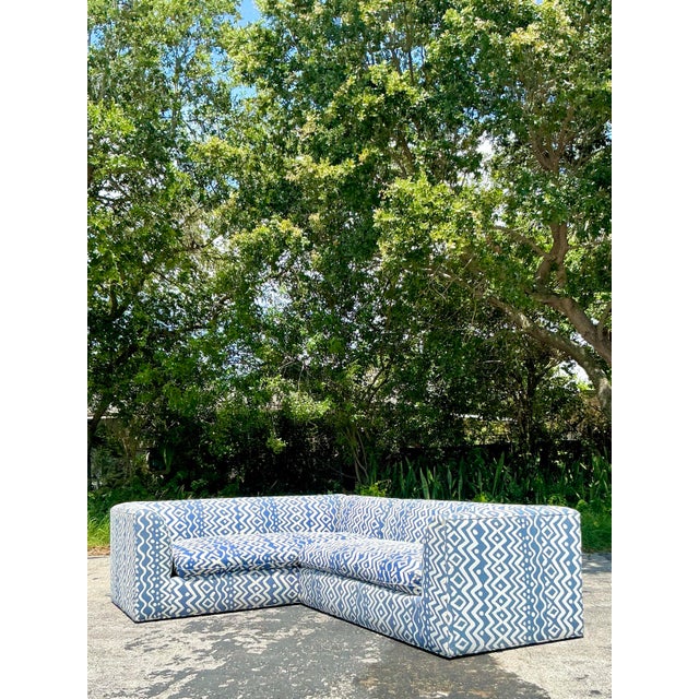 Vintage Boho Custom Sectional Sofa in Quadrille “Deauville” Printed Cotton For Sale In West Palm - Image 6 of 12