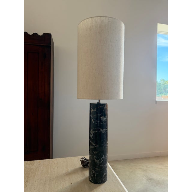Black Robert Sonneman Cylindrical Marble Lamp For Sale - Image 8 of 17