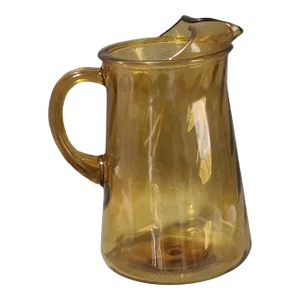 Vintage Amber Glass Lemonade Water Pitcher Attached Handle