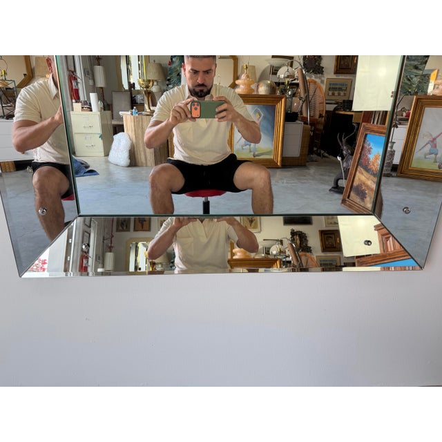 1960s Large 1960’s Vintage Hollywood Regency Style Beveled Glass Wall Mirror For Sale - Image 5 of 12
