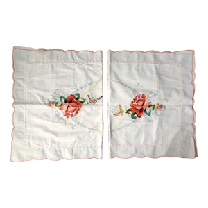 Chinese HandSewn Butterfly Accent Fine Linen Pillow Covers - Pair.