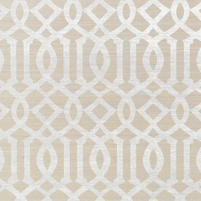 Sample - Schumacher Imperial Trellis Sisal Wallpaper in Sand For Sale