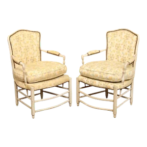 French Provincial Style Pair of Distress Painted Pair Of Armchairs
