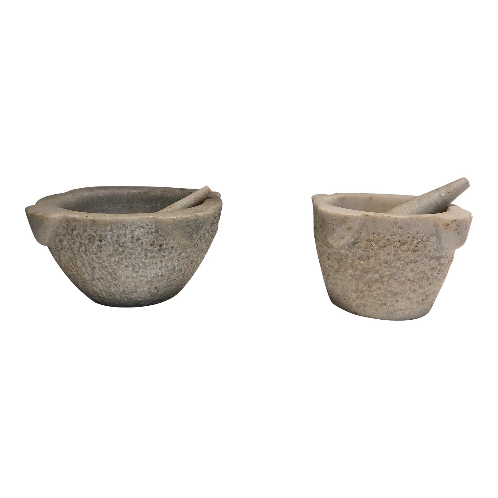 Carrara Marble Mortars and Their Pestles, French Work, 18th Century A