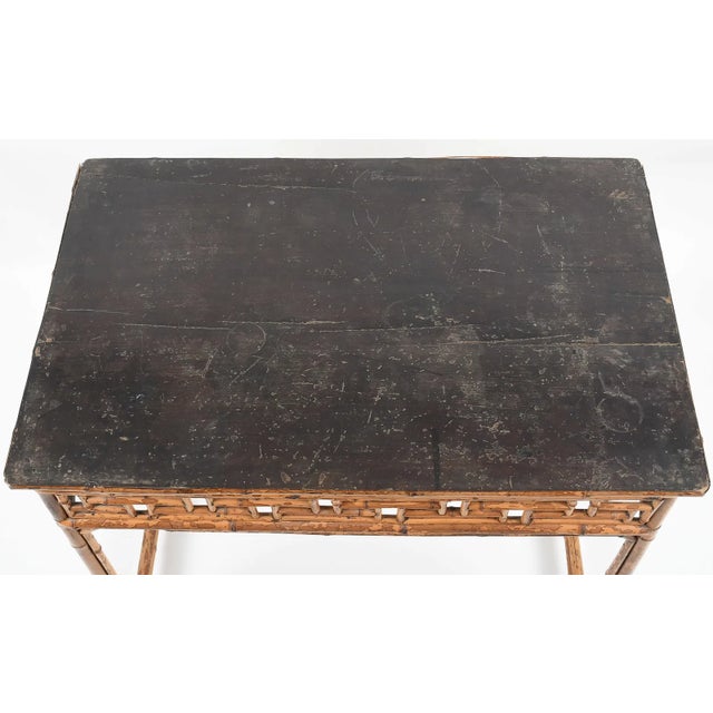 English 19th Century Bamboo and Rattan Table With Greek Key Apron and Fretwork For Sale - Image 3 of 5