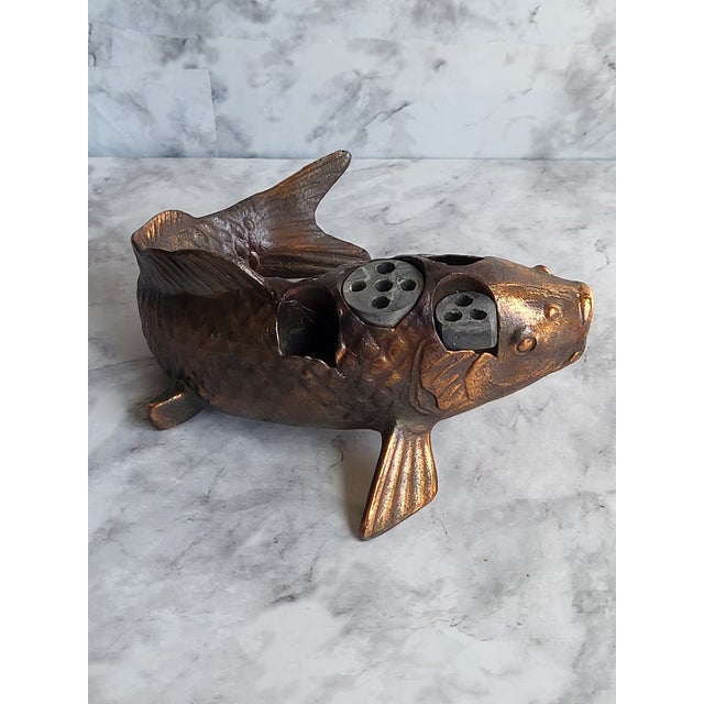 Vintage Copper Koi Fish Ikebana Flower Holder For Sale - Image 4 of 12