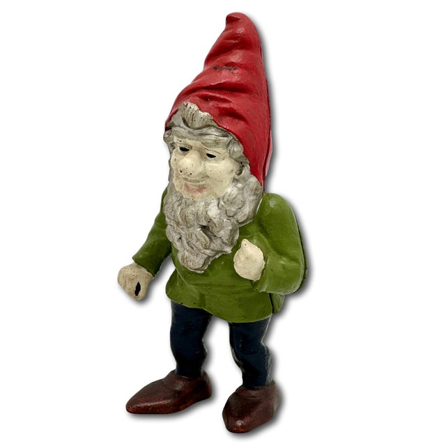 1920s Hard to Find Unusual Model Antique American Cast Iron Figurative Standing Gnome Doorstop - Circa 1920s For Sale - Image 5 of 18