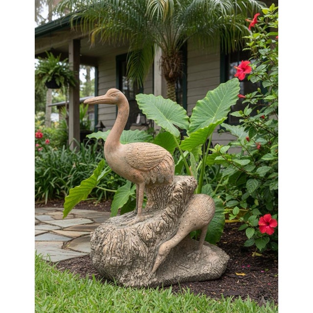 Vintage Style Cast Marble Crane Garden Statue For Sale In West Palm - Image 6 of 10