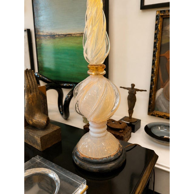 Archimede Seguso Pair Archimede Seguso for Marbro Lamp Co. Opalescent Twisted Murano Glass Table Lamps 1960s For Sale - Image 4 of 7