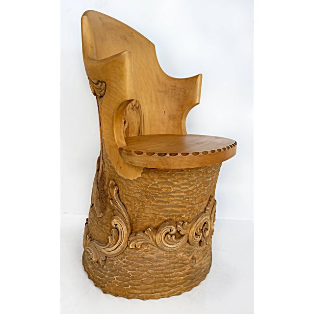 Vintage Norwegian Carved Tree Trunk Kubbestol Chairs With Birds and Turkey-Pair For Sale - Image 9 of 13