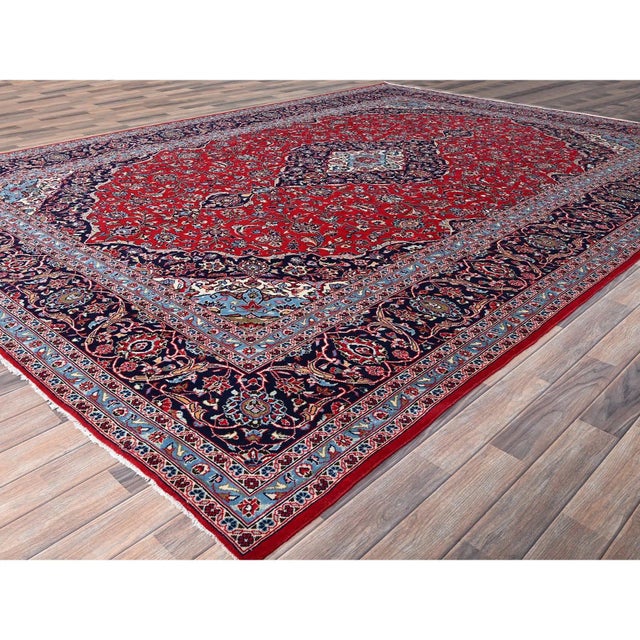Textile 1960 9'6"x13'5" Portia Red Hand Knotted Vibrant Wool Vintage Persian Kashan Clean Rug For Sale - Image 7 of 12
