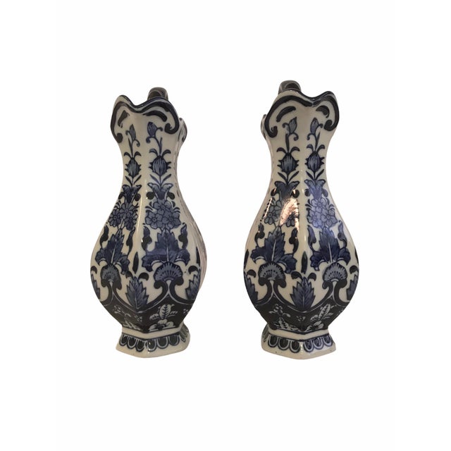 Vintage Asian Chinoiserie Blue and White Pitchers Vases a Pair Chairish