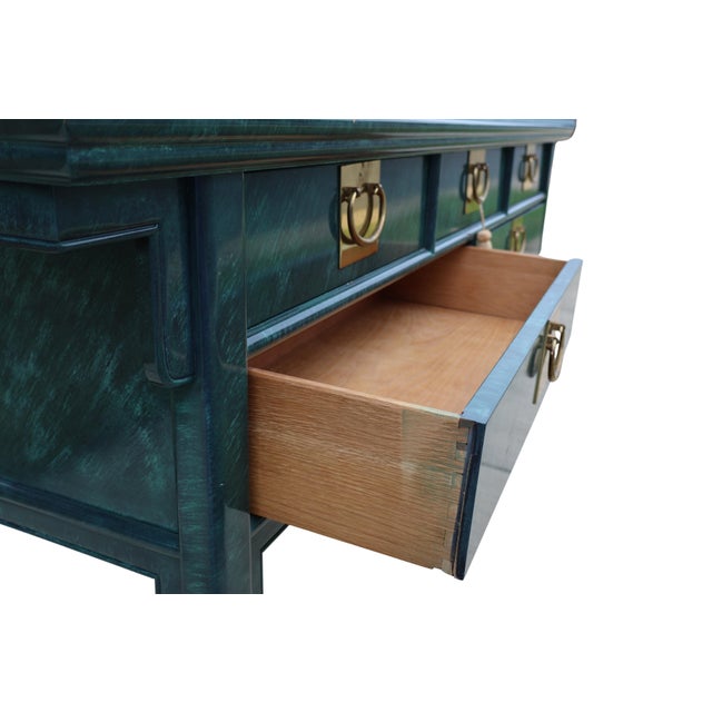Vintage Century Furniture Faux-Malachite Green Pagoda Console Sideboard With Brass Hardware, Attributed For Sale - Image 10 of 18